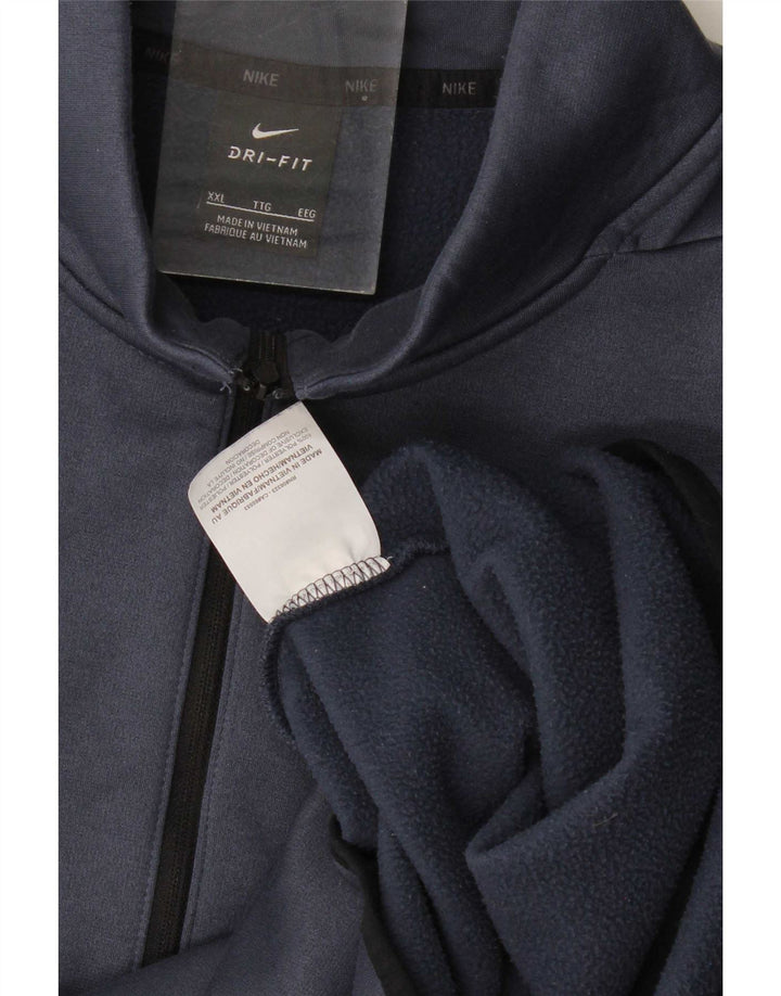 Nike Mens Dri Fit Zip Neck Pullover Treino Top 2XL Azul Poliéster