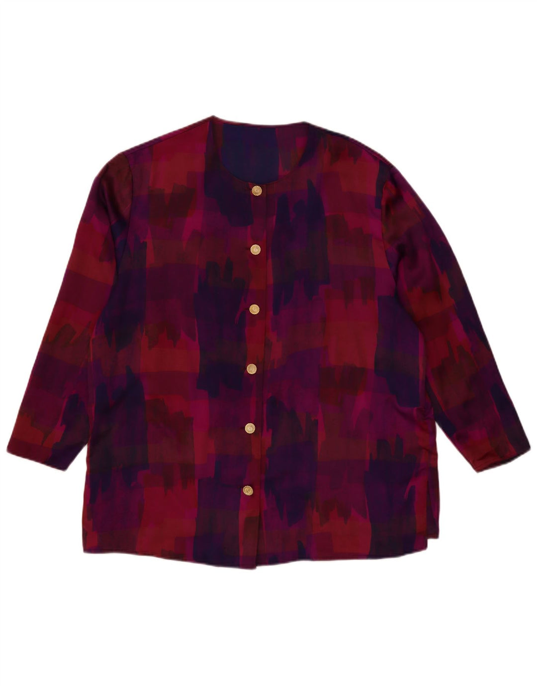 Blusa feminina VINTAGE com estampa abstrata manga 3/4 Reino Unido 18 XL roxa