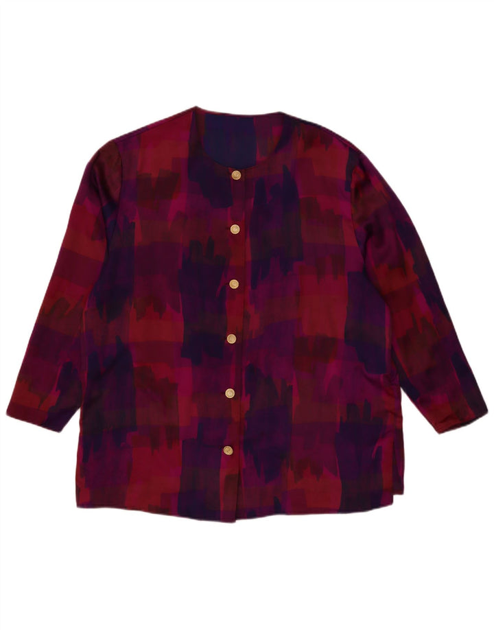 Blusa feminina VINTAGE com estampa abstrata manga 3/4 Reino Unido 18 XL roxa