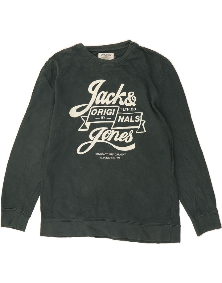 JACK & JONES Mens Graphic Sweatshirt Jumper 2XL Green Cotton Vintage Jack & Jones and Second-Hand Jack & Jones from Messina Hembry 