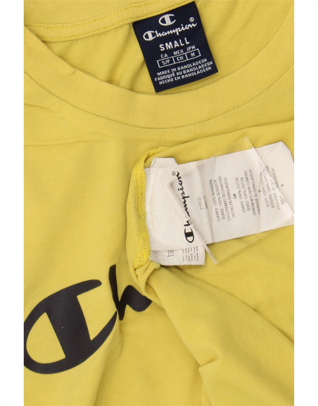 CHAMPION Mens Graphic T-Shirt Top Small Yellow Cotton