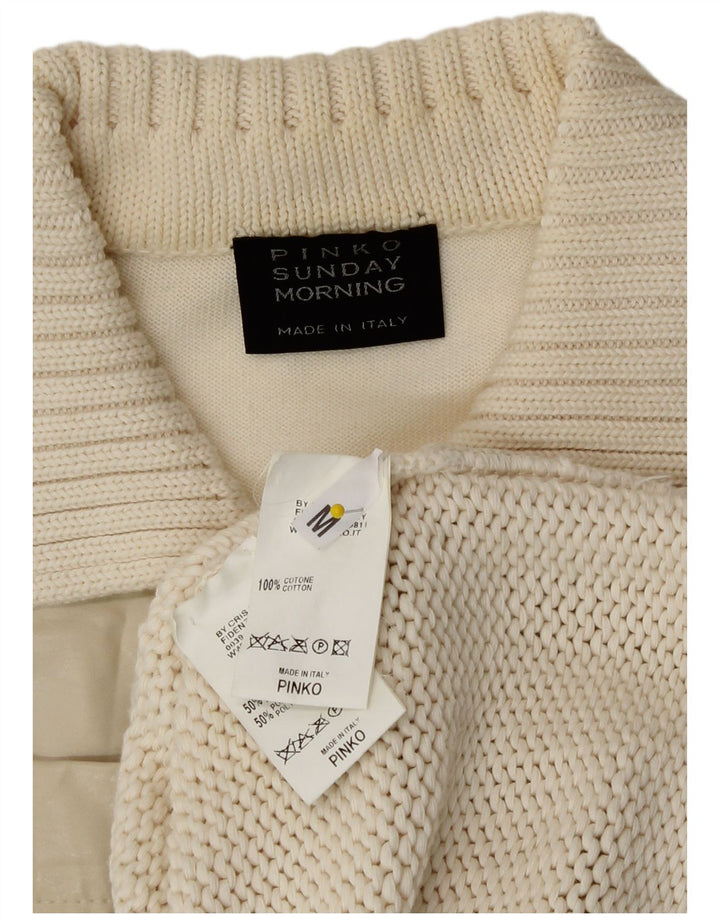 Suéter cardigã feminino Pinko Reino Unido 14 médio algodão branco