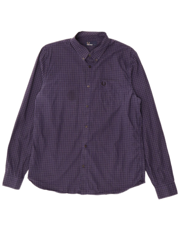 Camisa masculina FRED PERRY grande algodão guingão azul marinho