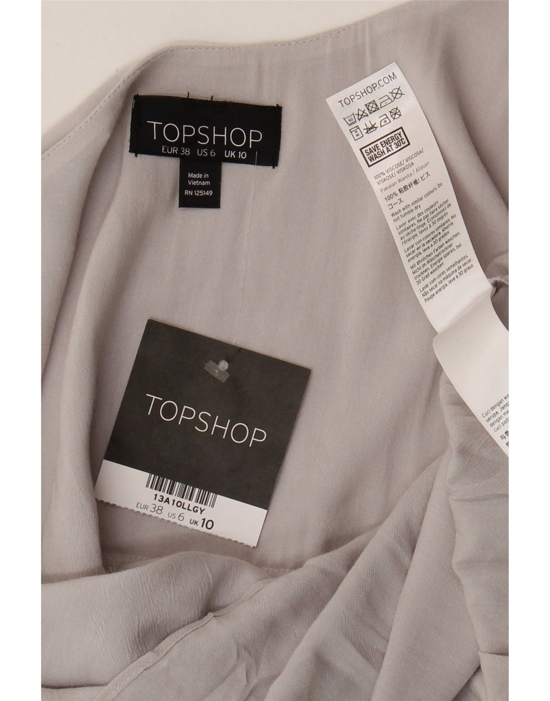Topshop feminino cami top UK 10 pequeno cinza viscose