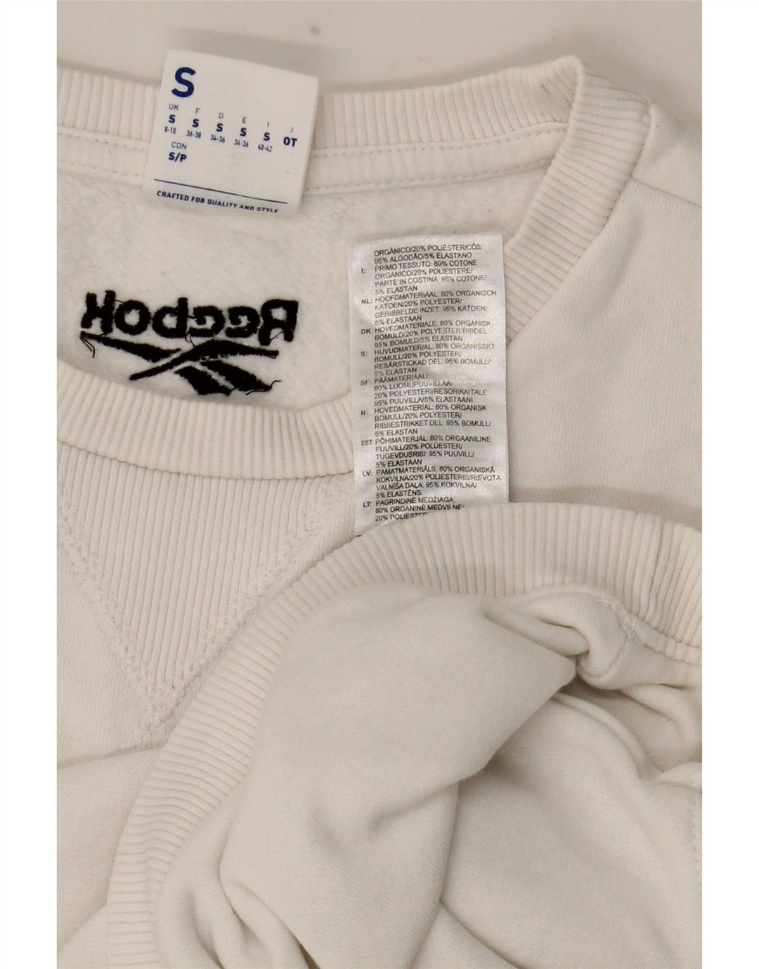 Reebok feminino gráfico crop moletom jumper UK 8/10 pequeno poliéster branco