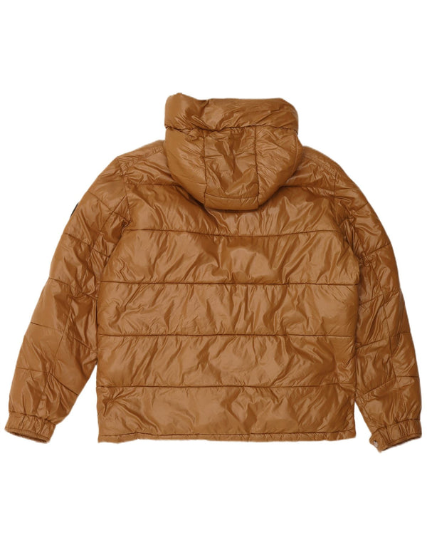 Jaqueta masculina acolchoada com capuz Michael Kors Reino Unido 40 grande poliéster marrom