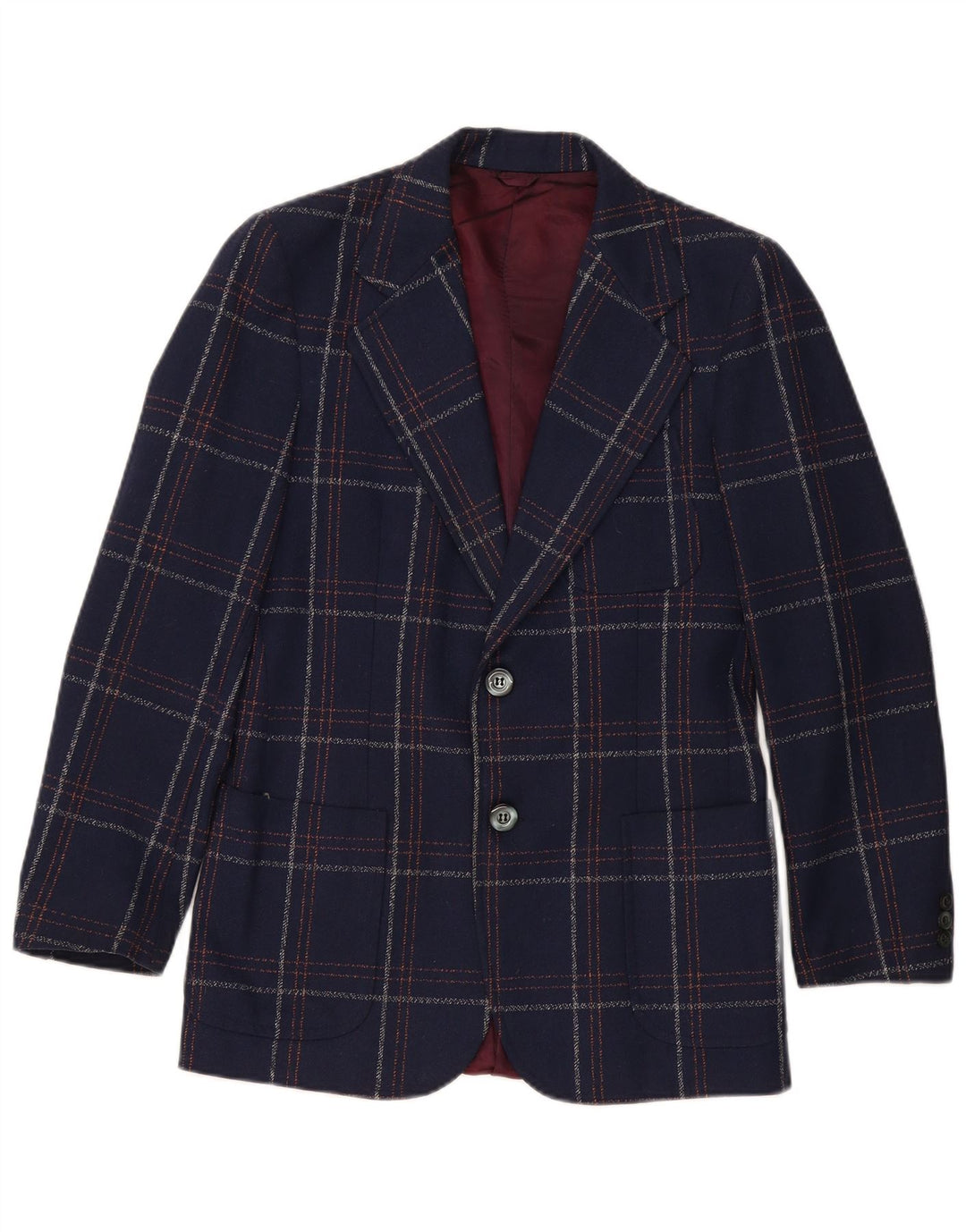 Jaqueta blazer masculina vintage com 2 botões UK 36 pequena xadrez azul marinho clássica
