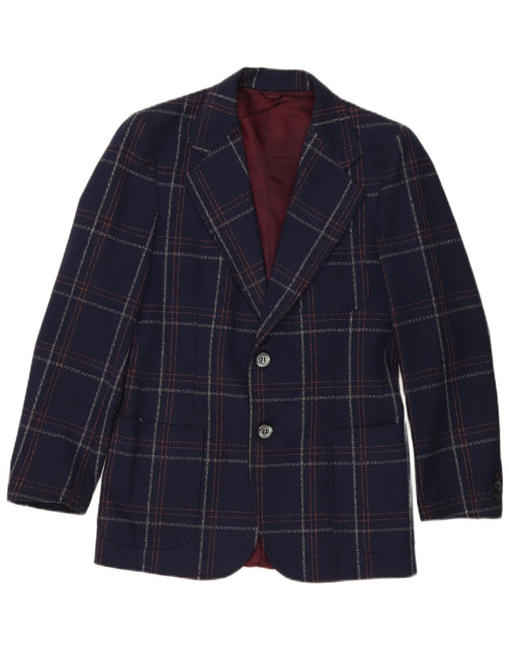 Jaqueta blazer masculina vintage com 2 botões UK 36 pequena xadrez azul marinho clássica
