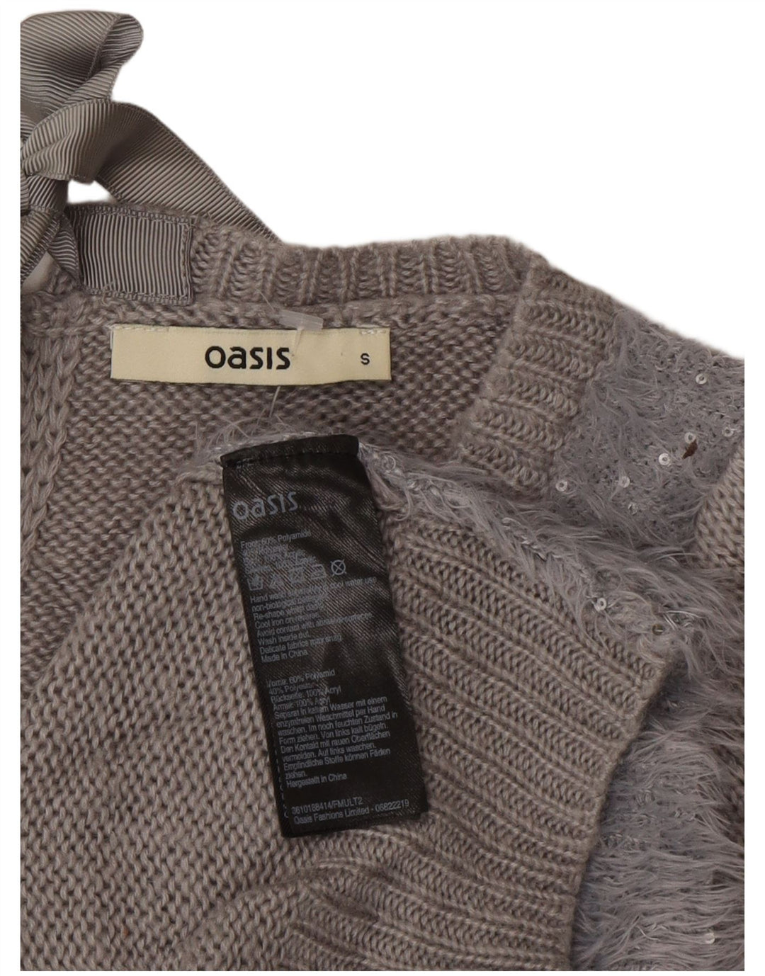 Suéter feminino Oasis com gola canoa UK 10 poliamida cinza pequena
