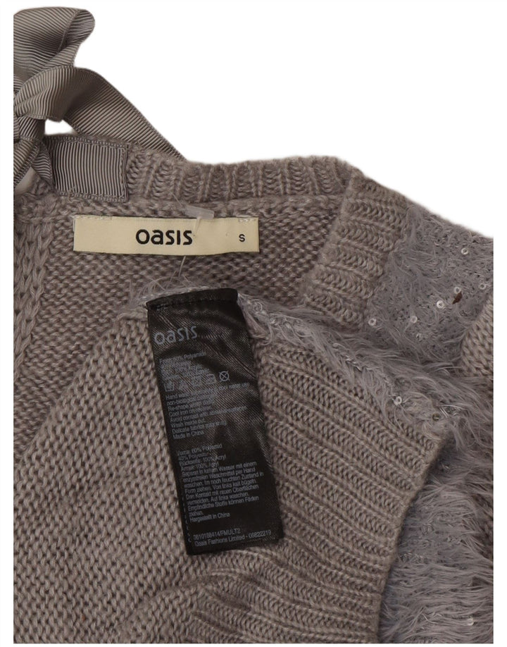 Suéter feminino Oasis com gola canoa UK 10 poliamida cinza pequena