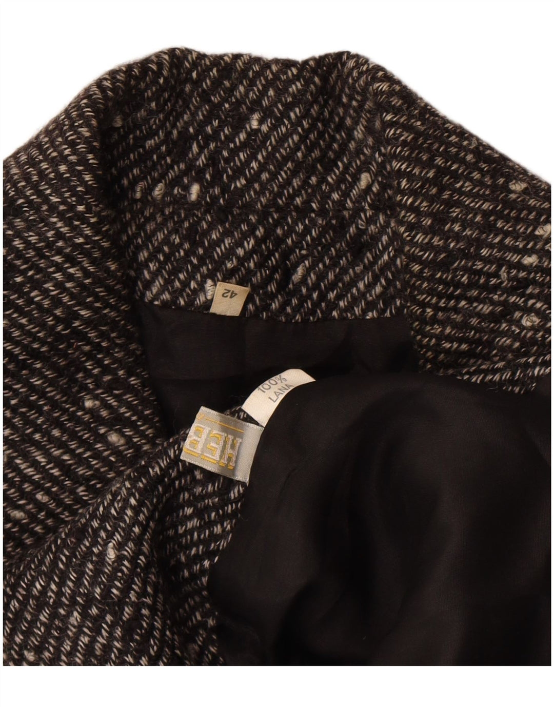 Jaqueta blazer feminina vintage com peito duplo UE 42 grande lã manchada preta