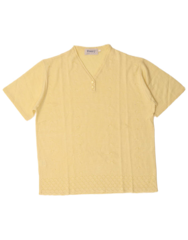 Blusa de malha feminina vintage top IT 50 XL amarelo acrílico