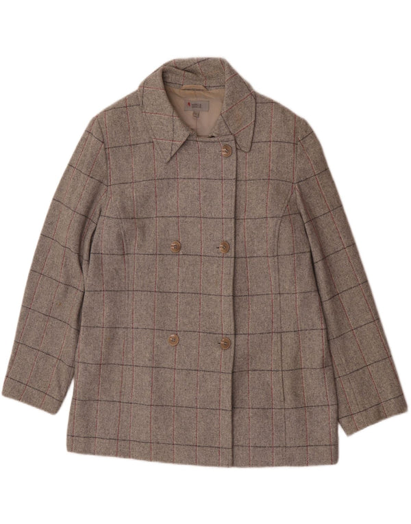 Casaco feminino Marks & Spencer com peito duplo Reino Unido 18 XL cinza xadrez lã nova