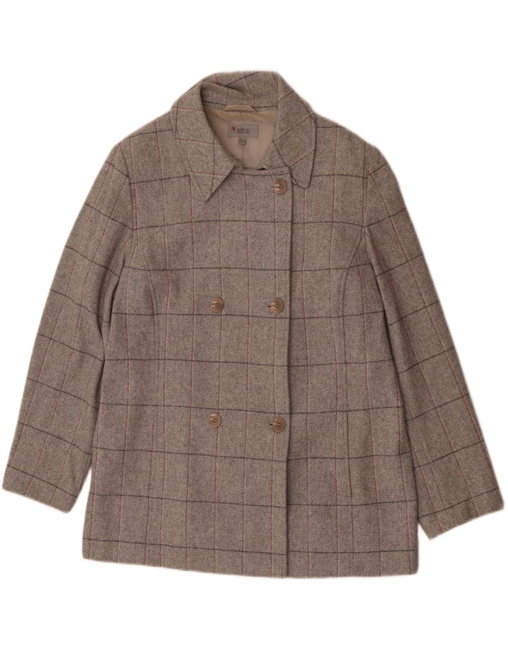Casaco feminino Marks & Spencer com peito duplo Reino Unido 18 XL cinza xadrez lã nova