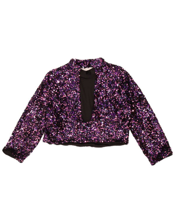 Blusa feminina Zara manga 3/4 top UK 14 grande roxo manchado
