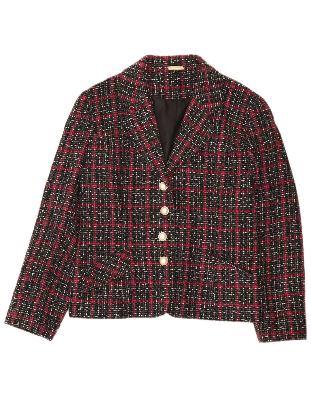 Jaqueta blazer feminina Etam com 4 botões Reino Unido 16 grande preto xadrez viscose