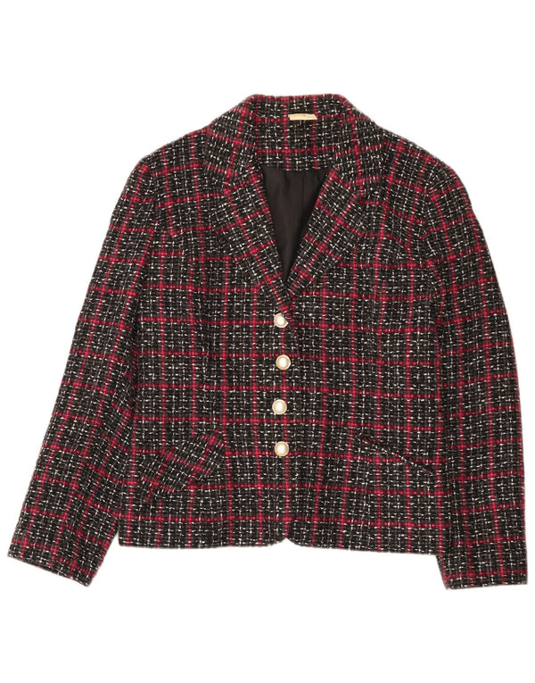 Jaqueta blazer feminina Etam com 4 botões Reino Unido 16 grande preto xadrez viscose