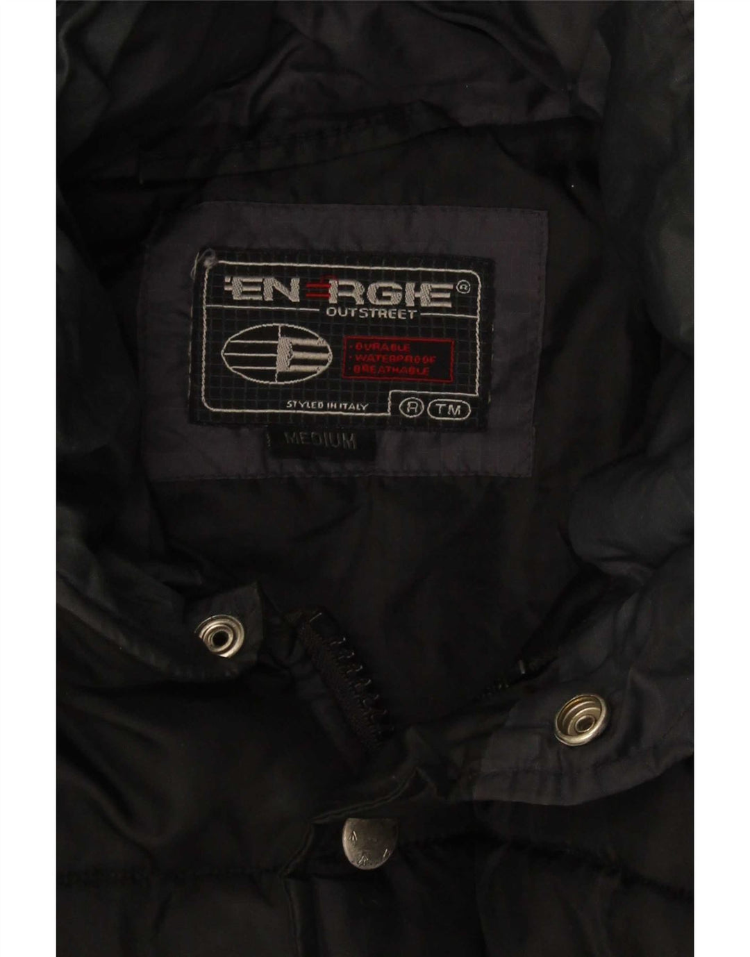 Jaqueta masculina acolchoada com capuz gráfico Energie UK 38 médio preto nylon