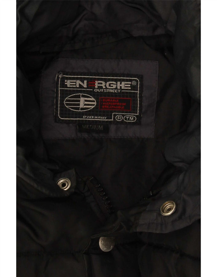 Jaqueta masculina acolchoada com capuz gráfico Energie UK 38 médio preto nylon