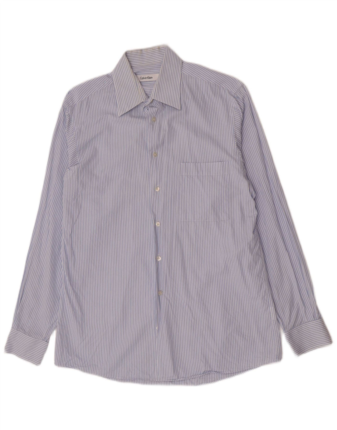 Camisa masculina Calvin Klein tamanho 15 1/2 algodão listrado azul médio