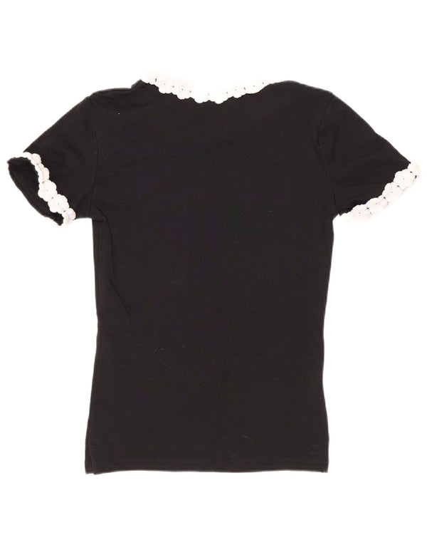 Camiseta feminina Zara Crop Top UK 8 pequeno algodão floral preto