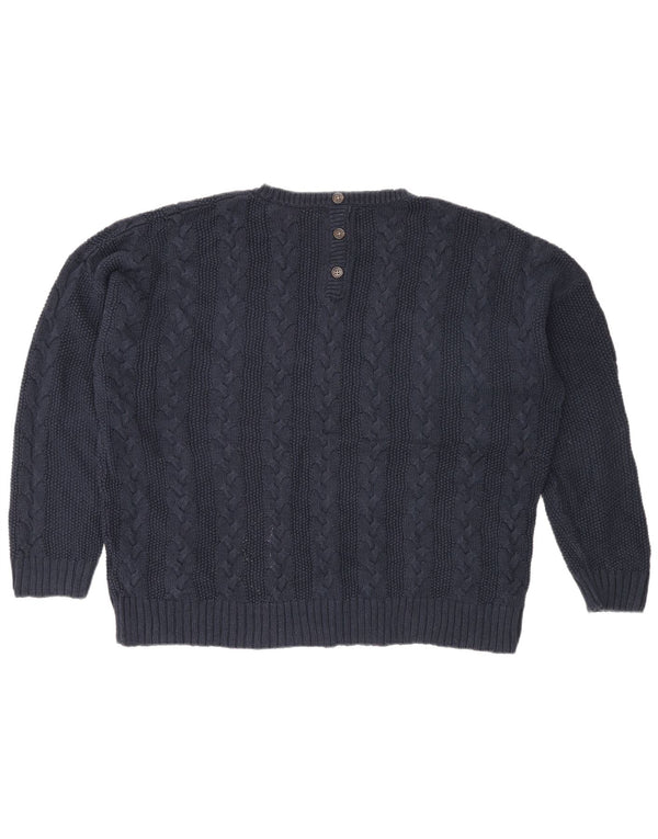 Suéter feminino Marks & Spencer com gola redonda Reino Unido 22 3XL azul marinho
