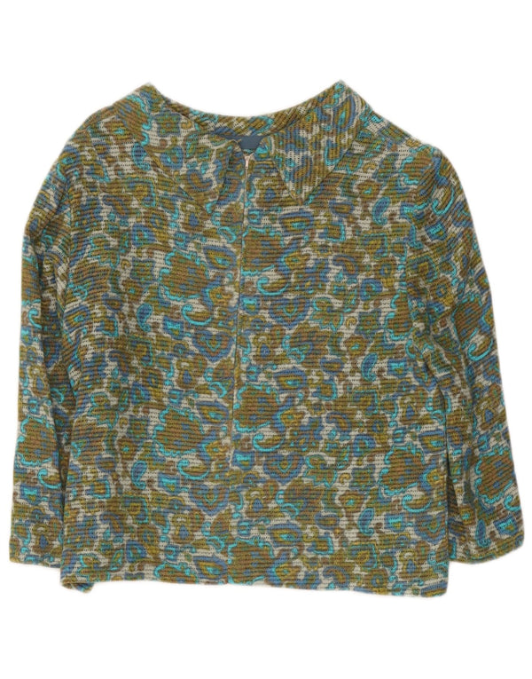 Blusa feminina vintage manga 3/4 top UK 12 médio floral multicolorido