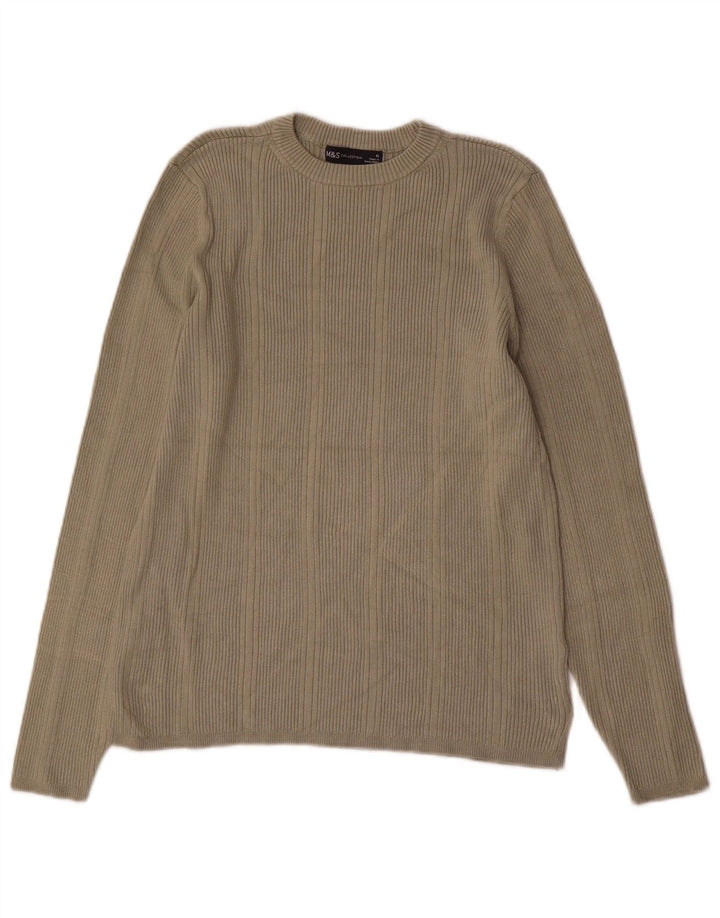 Top feminino Marks & Spencer de manga comprida Reino Unido 16 grande viscose cáqui