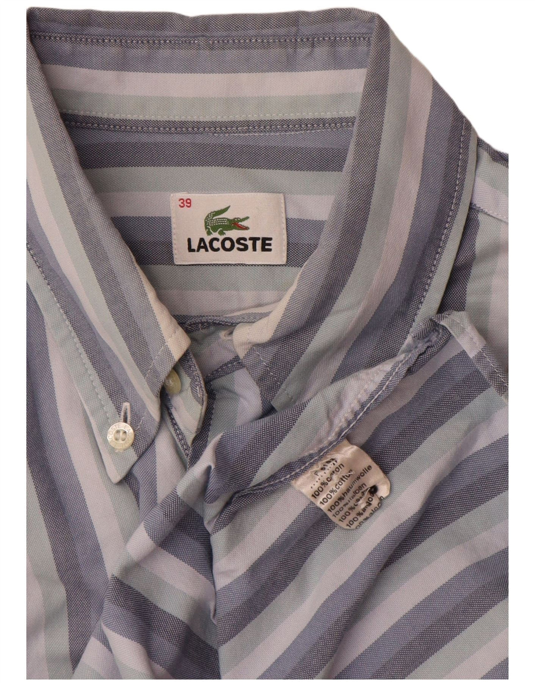Camisa masculina Lacoste tamanho 39 algodão listrado azul médio