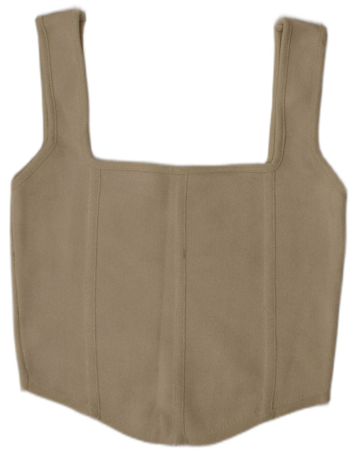 Zara Top curto feminino médio bege poliamida