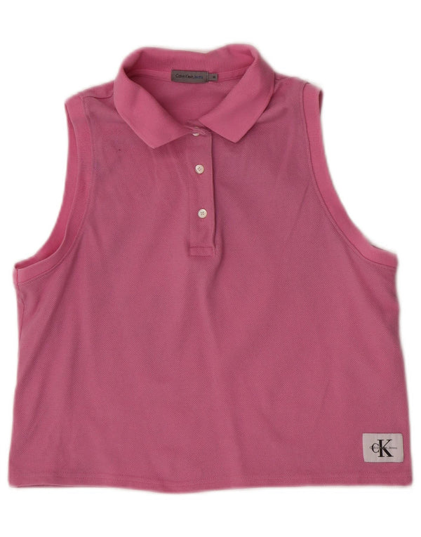 Camisa polo feminina sem mangas Calvin Klein Jeans 12 médio rosa