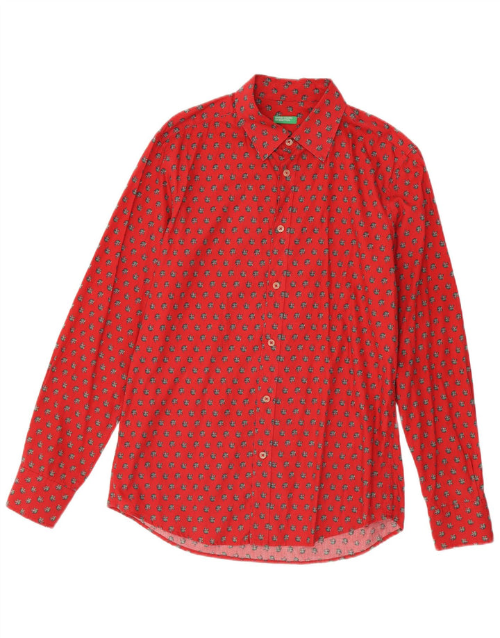Camisa masculina Benetton grande algodão manchado vermelho