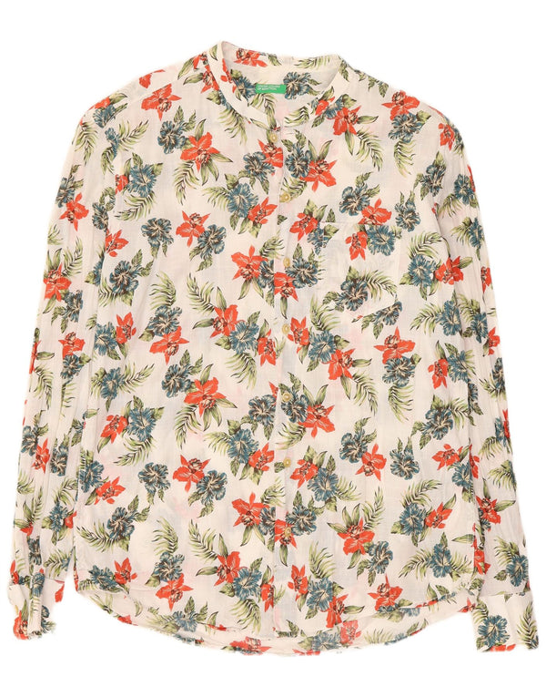 Camisa masculina Benetton grande algodão floral branco