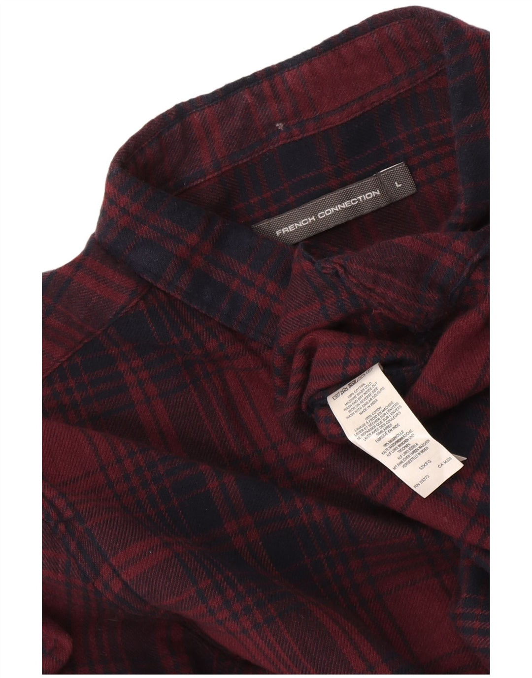 Camisa masculina de flanela French Connection grande algodão xadrez Borgonha