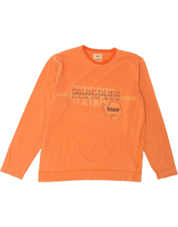NAPAPIJRI Mens Graphic Sweatshirt Jumper XL Orange Cotton Vintage Napapijri and Second-Hand Napapijri from Messina Hembry 