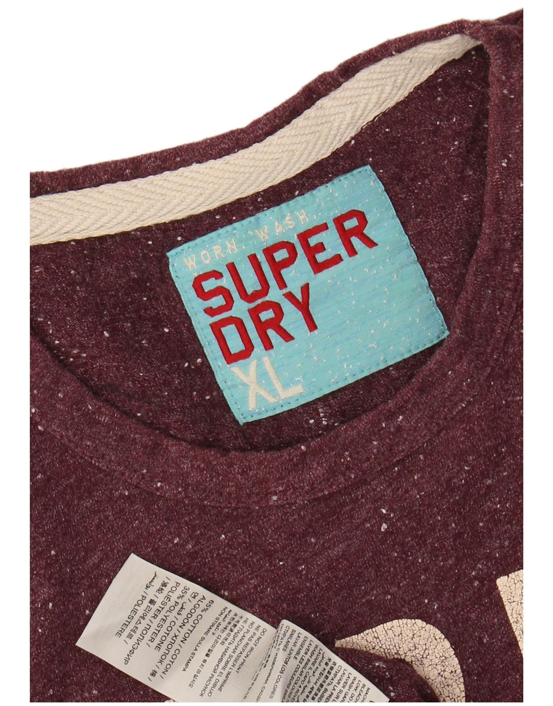 Camiseta gráfica masculina SUPERDRY Top XL algodão manchado Borgonha