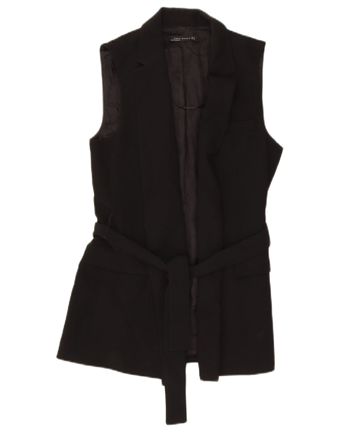 Colete feminino Zara Longline UK 8 pequeno poliéster preto