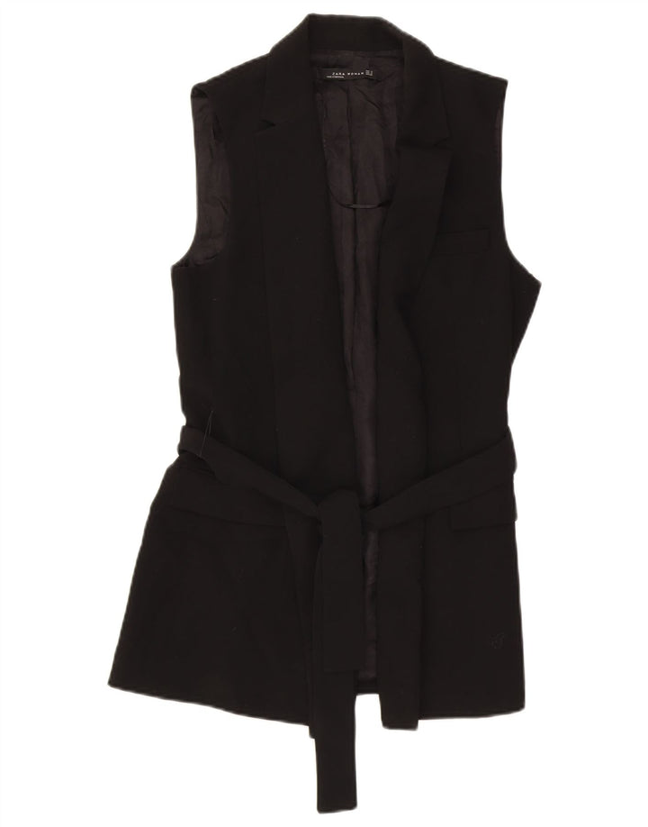 Colete feminino Zara Longline UK 8 pequeno poliéster preto