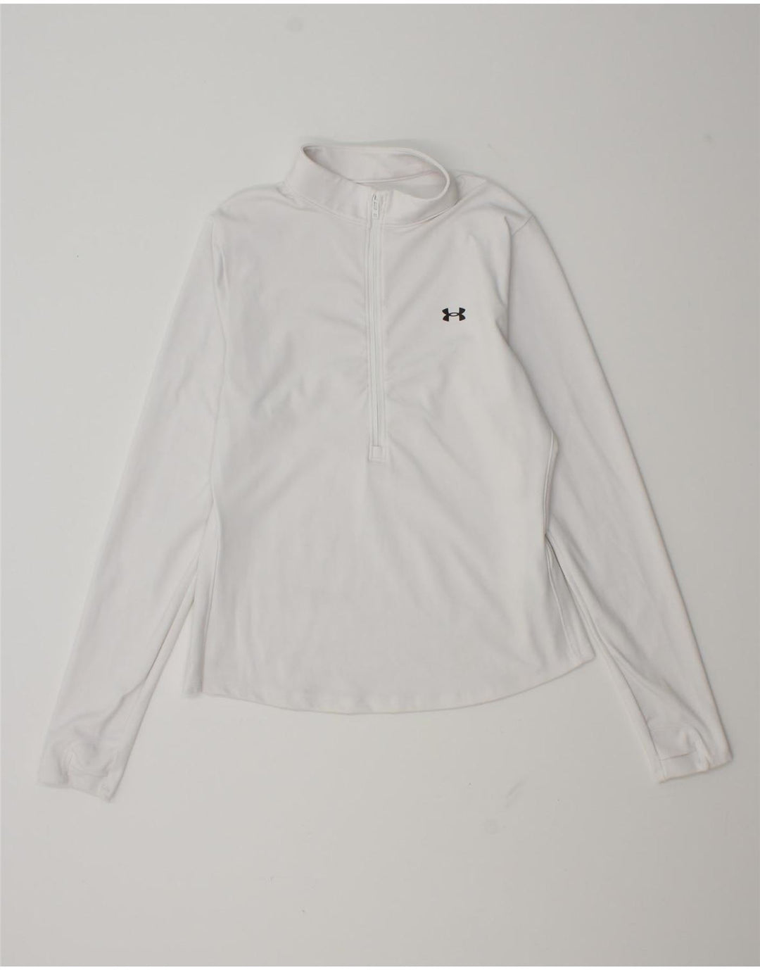 Under Armour Womens Zip Neck Pullover Treino Top UK 12 Médio Branco