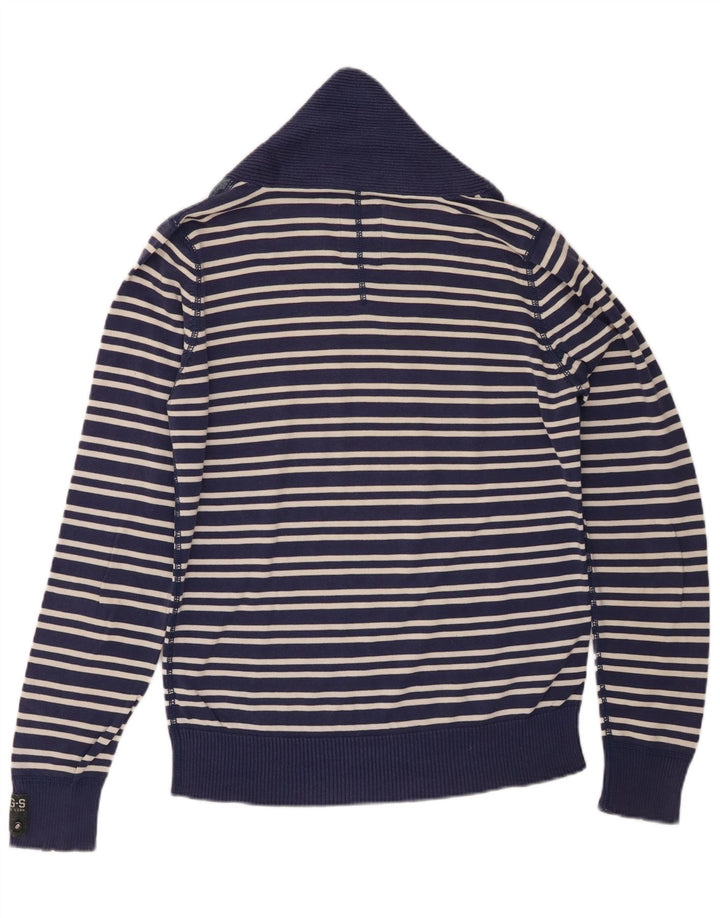 Suéter masculino G-STAR com gola xale e algodão listrado azul marinho médio