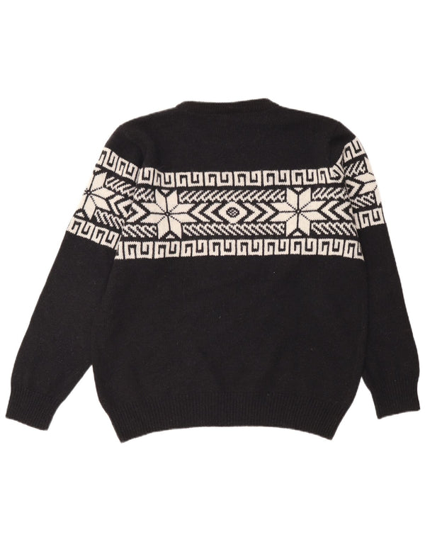 Suéter vintage masculino com gola redonda XL azul marinho Fair Isle poliacrílico