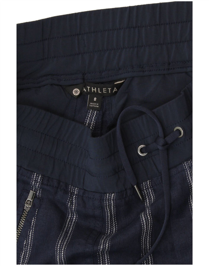 Calça de treino feminina Athleta US 8 médio azul marinho listrado de linho