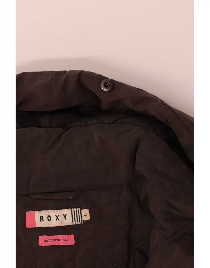 Jaqueta bomber feminina com capuz Roxy Reino Unido 16 grande algodão colorblock marrom