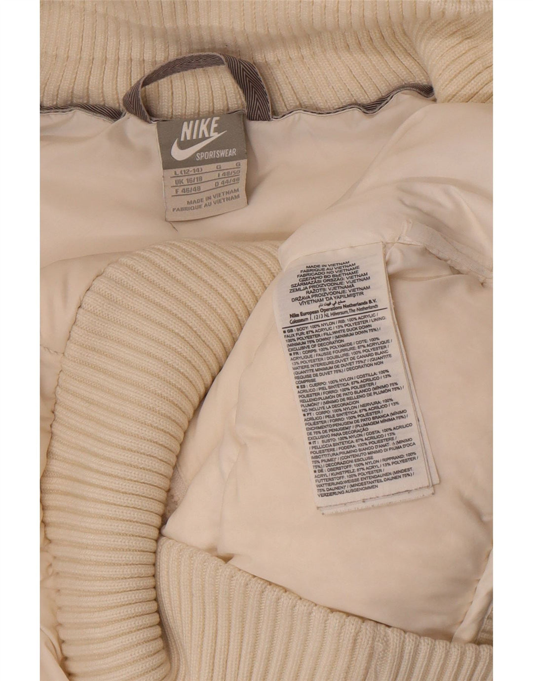 Jaqueta acolchoada com capuz feminina Nike UK 16/18 grande off white nylon