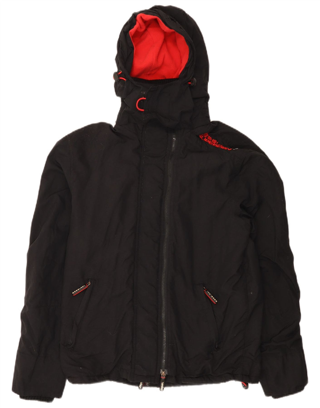 Jaqueta corta-vento feminina Superdry com capuz gráfico Reino Unido 14 médio preto nylon