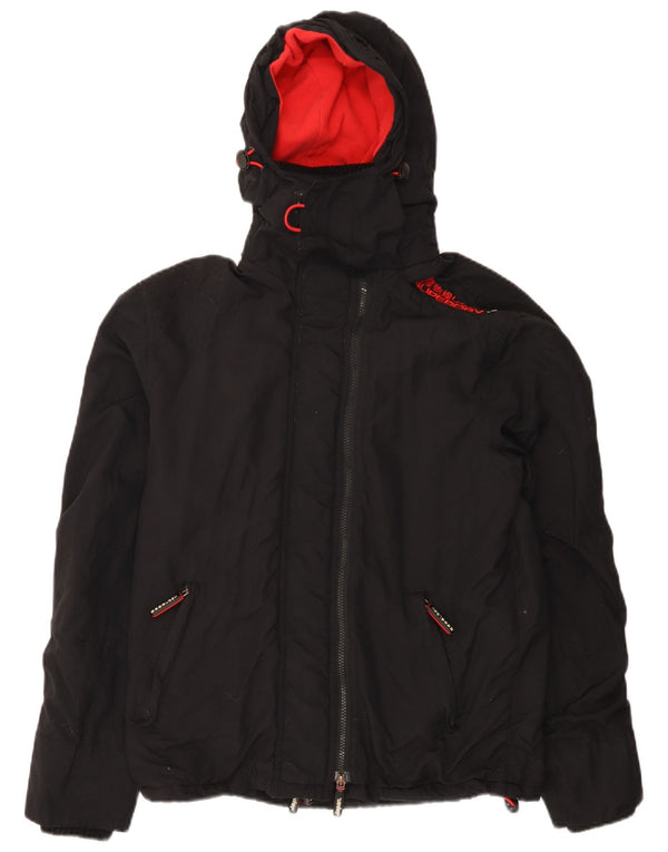 Jaqueta corta-vento feminina Superdry com capuz gráfico Reino Unido 14 médio preto nylon