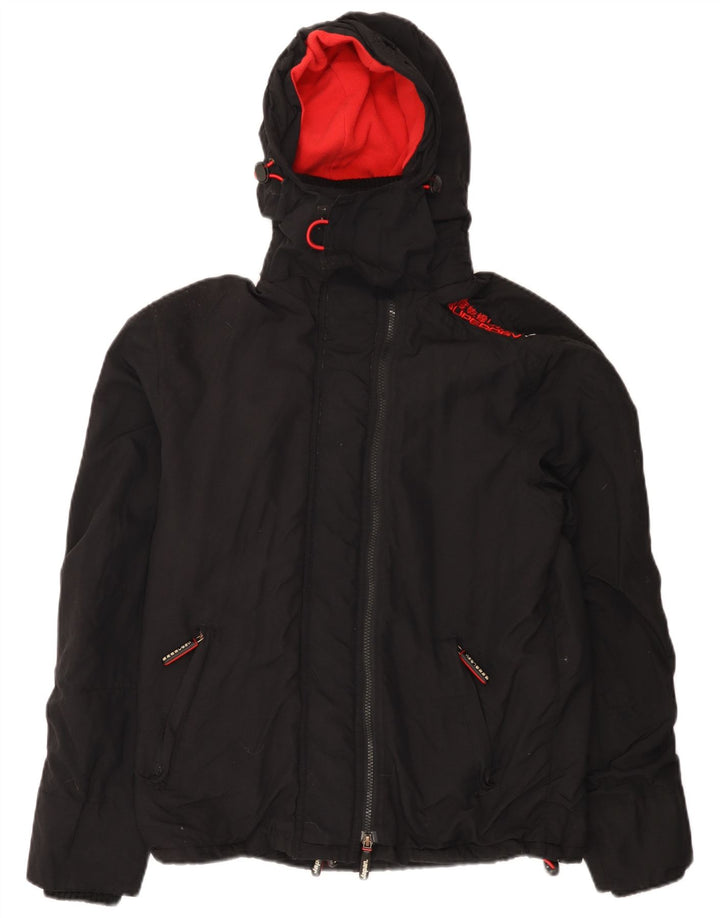 Jaqueta corta-vento feminina Superdry com capuz gráfico Reino Unido 14 médio preto nylon