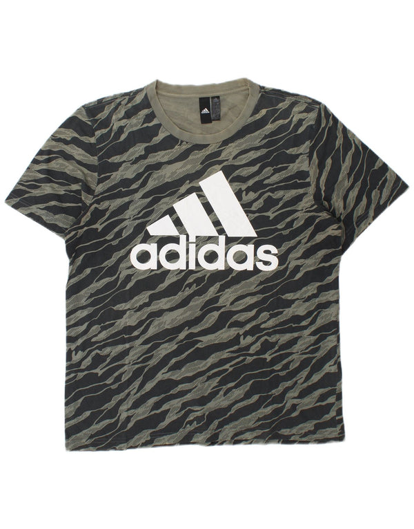 Camiseta gráfica masculina Adidas grande algodão cinza com estampa animal
