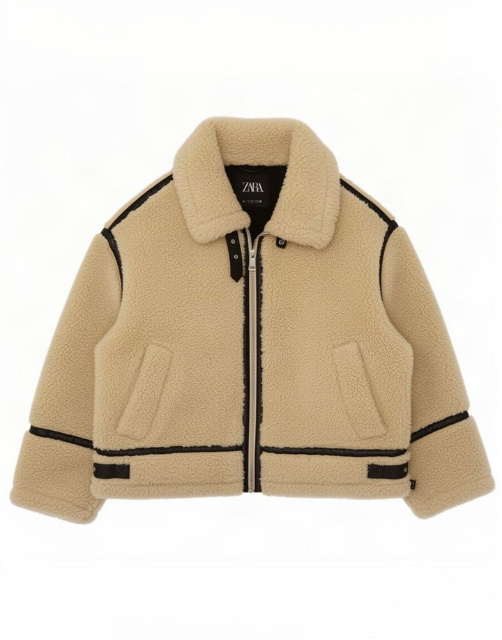 Zara Jaqueta Sherpa Feminina Oversized Reino Unido 14 Grande Bloco Colorido Bege
