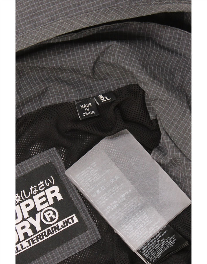 Jaqueta de chuva masculina Superdry Graphic com capuz UK 46 3XL poliéster xadrez cinza
